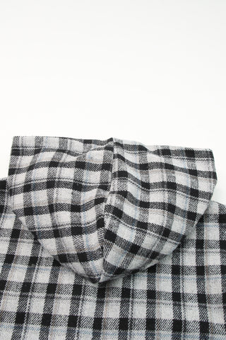 Black Plaid Pattern Sherpa Lined Hooded Shacket