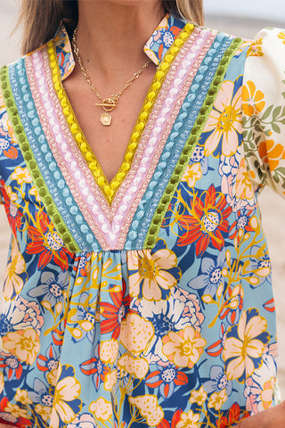 12 Multicolour Crochet V Neck Half Sleeve Boho Floral Blouse