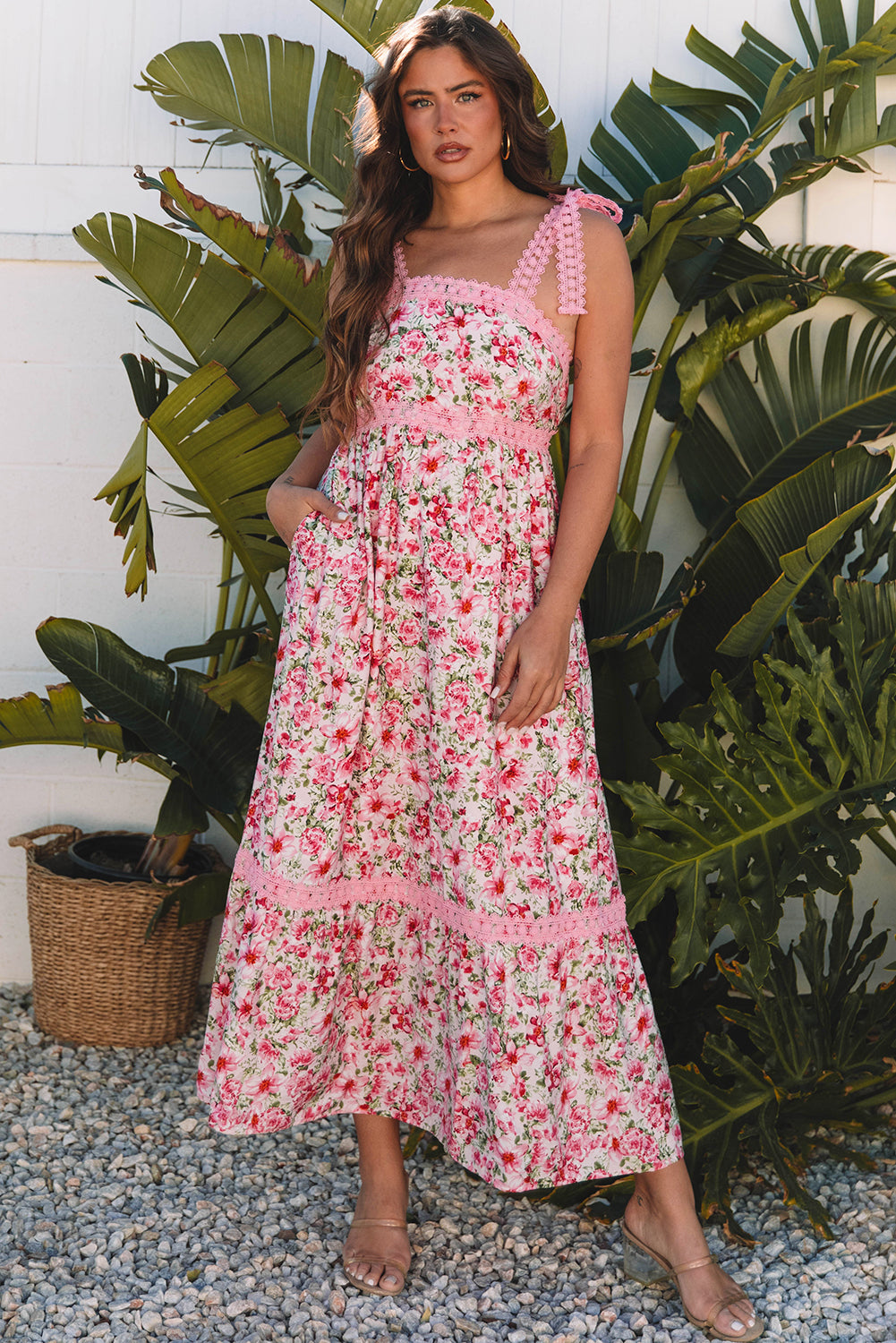 Pink Floral Lace Tied Strap Empire Waist Maxi Dress Daisy Fields Co Pink Floral Lace Tied Strap Empire Waist Maxi Dress Daisy Fields Co