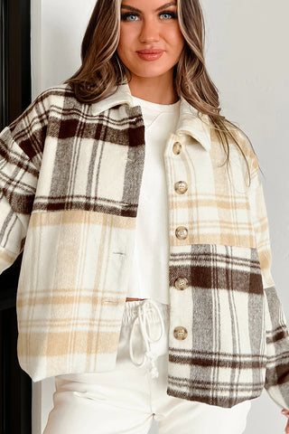 Multicolour Plaid Patchwork Side Pockets Buttoned Shacket