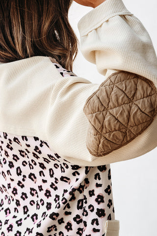 Chic Quilted Patchwork Button-Down Jacket with Leopard Print - Trendy Women’s Fall & Winter Outerwear
