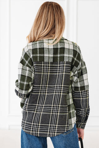 Black Plaid Print Textured Knit Buttoned Shacket