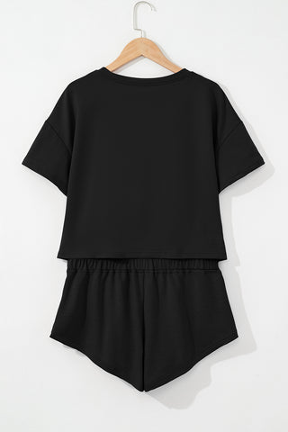 Black 2pcs Cropped Tee and Ruffle High Waist Skort Set