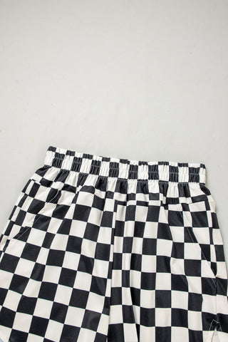 Black Checkered Print High Waist Casual Shorts
